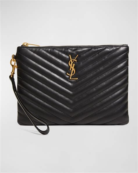 Saint Laurent Monogram Matelasse Pouch Wallet, Black